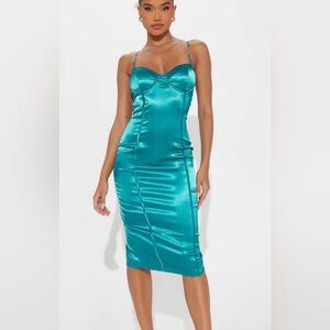 Fashion Nova Teal Satin Midi Dress